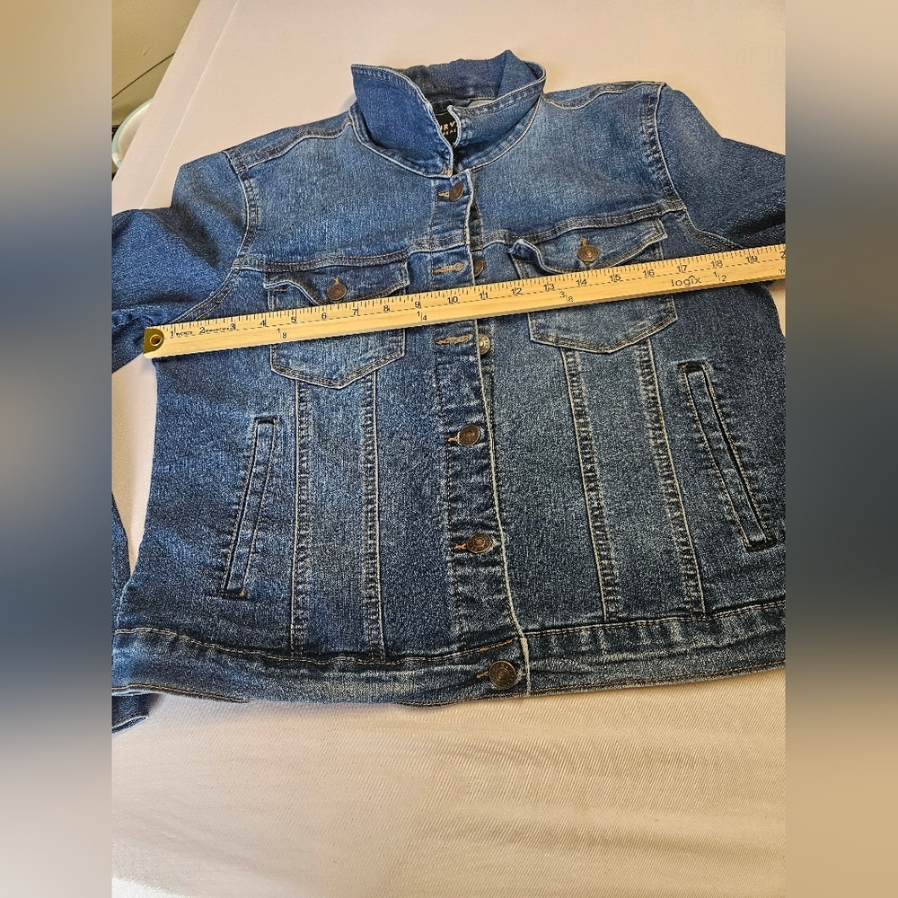 Curve Appeal- Women's L Jacket  Classic Blue Denim Jacket 81%Cotton Stretch - Picture 4 of 8